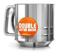 5 Cup Flour Sifter for Baking - All Purpose Flour Sifter Stainless Steel Sifter Large Sifter for Powdered Sugar, Bread Baking - Hand Press Flower Sifter Double Layer Flour Sifter for Sourdough Bread