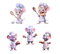 5 Cute Little Mouse Wall Stickers Fun Mouse Chef Wall Decoration Cake and Cookies Kitchen Decals for Children's Rooms, Kindergarten, Living Room, Tables and Chairs