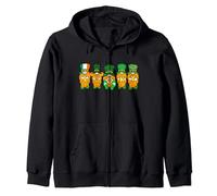5 Cute Lucky Irish Gnomes Leprechauns Green Shamrocks Zip Hoodie