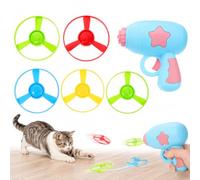 5-Disc Cat Toy Launcher, Manual Flying Disc Chaser for Interactive Pet Play | Manual Wind-Up Launch, Random Colors, Compact Indoor Play Set for Chasing, Fetching and Owner-Pet Interaction
