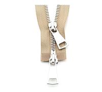 5# Double Sliders Metal Zipper 60/70/80/90/100/120/150 cm Auto Lock Jacket Zipper for Sewing Accessories, Khaki, 90cm
