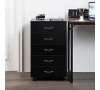 5-Drawer Black Chest of Drawers - Stylish Wooden Dresser Storage Cabinet with Metal Handles & Wheels 45x40x70cm - Perfect for Bedroom nization & Space-Saving Solutions