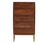 5-Drawer Chest, Mango Wood Bohemian Dresser with Gold Iron Accents, Functional Tallboy Storage Unit Interiors by Premier Natural One Size