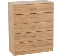 5 Drawer Chest Oak Effect Large Modern Storage Freestanding Bedroom