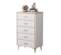 5-Drawer Chest of Drawers - White Tall Dresser with Metal Legs & Handles - Stylish Rock Slate Living Room Storage Solution for Bedroom nization