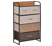 5-Drawer Dresser Tower Fabric Chest of Drawers with Steel Frame Wooden Top