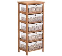 5 Drawer Dresser Wicker Basket Storage Shelf Unit Wooden Frame Home Organization
