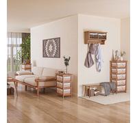HOMCOM 5 Drawer Dresser Wicker Storage Shelf Unit Wooden Home Organization Natur