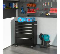 5-Drawer Lockable Steel Tool Storage Cabinet w/ Wheels Handle 2 Keys Organisation Box Unit Chest Garage DIY Workshop Trolley Black