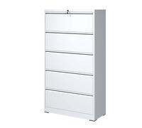 5 Drawer Metal Lateral File Cabinet, White Filing Cabinet with Lock, Lockable File Cabinet for Home Office, Locking Metal File Cabinet for Legal/Letter/A4/F4 Si