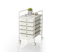 5-Drawer Mobile Rolling Storage Utility Cart - Multipurpose Plastic Storage Cart for Office, Bathroom, Kitchen - White