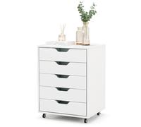 5-Drawer Mobile Wooden Dresser Chest Storage Cabinet Lockable Casters