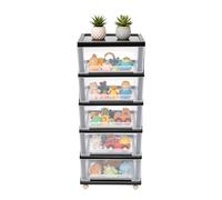 5 Drawer Plastic Storage Tower, 40 * 33 * 98cm Clear Drawers Storage Chest with Wheels, Mobile Organiser Cart for Organising Books Jewellery Cosmetics Snacks Miscellaneous Items etc