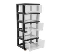 5 Drawer Storage Organiser with Wheels, 40cm Wide Plastic Drawers Unit for Office Home Organisation, Black Storage Cabinet Holds A4 Paper
