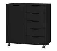 5 Drawers Mobile File Cabinet With 1 Door, Wooden Lateral Filing Cabinet Storage Dresser Cabinet Sideboard With Wheels Office Organization And Storage (Black)
