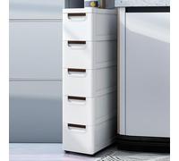 5 Drawers Narrow Slim Plastic Storage Cabinet,Storage Drawer with 4 Wheels,5 Tier Drawers Dresser,White