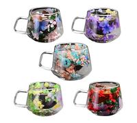 5 Dry Flowers Double Walled Coffee Mugs 200ml Nsulated Glass Coffee Cups Flower Glass Mug Heat Resistant Cappuccino Latte Macchiato Glasses for Mum Wife Her Friend