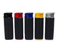 5 Electronic Refillable Lighter Set Assorted Designs Compact & Durable Gas Lighters for Camping Hiking BBQ & Everyday Use Adjustable Flame, Portable, Ideal for Outdoors (Rugged Rubber Tyle Style)
