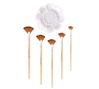 5 Fan-shaped Brushes and 1 Palette, Artist, Nylon Bristle Brushes, Paint Brushes, Suitable for Gouache, Watercolor, Acrylic, Oil Painting