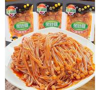 5 Flavors Enoki mushroom,Spicy barbecued enoki mushrooms,side dishes,instant food,pickles,Mala latiao,spicy snack food,vegan,delicious Chinese snack gift (Barbecue flavor,10bags)