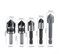 5 Flute HSS Counter Sink Drill Bit Set, 82 Degree Chamfering Bits for Carpentry, Automotive, Metalworking, 5pcs