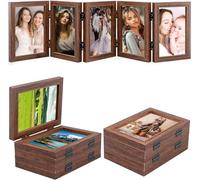 5-folding Hinged Picture Frames, 4x6 Inch High Definition Natural Wood Picture Frame, Folding Picture Frame, Rustic Desktop Acrylic Frame,Thanks Giving Day,Christmas