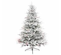 5 Foot Snow Flocked Artificial Christmas Fir Tree with Pine Cones & Red Berries And Sturdy Metal Stand Holiday Hinged Xmas Tree for Home, Office, Party Decoration