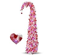 5 Ft Artificial Valentines Day Tree,Pink Heart Tree with Lights,Pop Up Tinsel Tree,with Timer,3 Color Sequin Heart Ornaments，Heart Topper Valentines Decor for Home Party Fireplace Indoor Outdoor