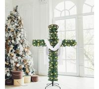 5 Ft Christmas Cross Tree with Lights and a White Silk Scarf Christmas Decorations Indoor Cross Decor He is Risen for Home Decor