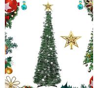 5 FT Collapsible Artificial Christmas Tree, Pop Up Pencil Christmas Tree Slim Xmas Tree with Tree Top Star and Sturdy Stand, Decorated Holiday Christmas Tree for Home, Fireplace, Office, Shop, Hotel