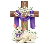 5 FT Easter He is Risen Yard Sign Religious Cross Sheep Cardboard Cutout Waterproof Stand-up Life Size Photo Booth Props for Spring Home Outdoor Garden Spring Easter Party Decorations (1, Rise Sheep)