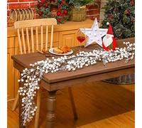 5 ft Frosted Berry Garland Artificial Christmas Tree Wreath with Artificial Snow for Table, Stairs & Trees - White Berry, 1 Piece