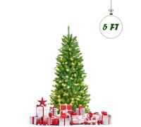 5 FT Pre-lit Christmas Pencil Tree Xmas with Metal Stand Easy Assembly