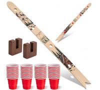 5 Ft Shot Board 4 Person Drinking Shot Ski Rustic Wood Shots Ski Drinking Board with 50 Shots Plastic Glasses 2 Bases for Skis Vacation Birthday Family Gathering Game Night Gift(Alpine Lodge Green)