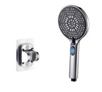 5-Function Large Water Output Booster Filter Handheld Shower one-Button Stop Silicone Panel Bathroom Head(Gun Gray-Bracket)