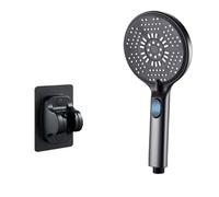5-Function Large Water Output Booster Filter Handheld Shower one-Button Stop Silicone Panel Bathroom Head(Black-Bracket)