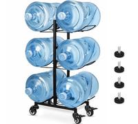 5 Gallon Water Jug Holder With 4 Wheels, Movable Heavy Duty Foldable Stand 3-Tier Bottle Cooler Storage Rack For 6 Bottles(Black)