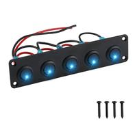 5 Gang Rocker Switch Panel, 12V - 24V 20A Waterproof On-Off Toggle Switch Control with Blue LED Light Fit For Car, Boat, Yacht, Trailer, Caravan, Camper Bus, Tractor Truck
