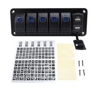 5 Gang Rocker Switch Panel with 4.8A Dual USB Voltage Meter Universal Fit for DC12 to 24V Car Truck RV Boat Marine Vehicle Aluminum Plate ABS PC Material Pre Wired Installation