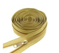 5# Gold Metallic Nylon Coil Zippers by The Yard, Bulk Gold Zipper Tape 10 Yards with 20Pcs Pulls for DIY Sewing Craft Bags YIGUANXIN