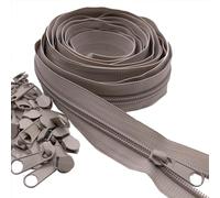 #5 Gray Nylon Coil Zippers by The Yard 10 Yards Bulk Zippers with 25pcs Zipper Pulls Sliders for DIY Sewing Crafts Bags Purses YIGUANXIN
