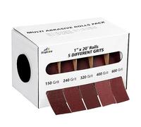 5 Grits Emery Cloth Roll, 150/240/ 320/400/ 600 Grits Abrasive Sandpaper Rolls, 1" x 20 Ft Sand Paper for Wood, Furniture Metal & Wall, 5 Rolls of Wet and Dry sandpaper with Dispenser
