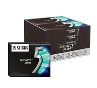 5 Gum React Mint Sugarfree Gum, 10 Packs (150 Pieces Total)