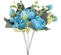 5-Head Silk Persian Peony Floral Bouquet for Wedding Signage Table Decor Entryway Console and Content Creator Set Design (Blue)