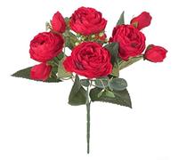 5-Head Silk Persian Peony Floral Bouquet for Wedding Signage Table Decor Entryway Console and Content Creator Set Design (Bright Red)