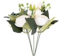 5-Head Silk Persian Peony Floral Bouquet for Wedding Signage Table Decor Entryway Console and Content Creator Set Design (White)
