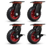 5" Heavy Duty Casters Set of 4, 2000LBS Capacity Solid Rubber Wheels(Knobby Tread), Workbench, Dolly, Cart, Trolley, Wagon, Toolbox & Chicken Coop (2 Brake &2 Swivel)