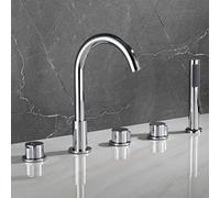 5 Hole Bath Shower Mixer Tap Set Dual Function Bath Mixer Tap with Handheld Shower Hot and Cold Bathtub Mixer Tap with Pull Out Handheld Shower for Bathroom