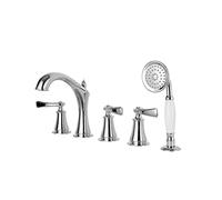 5 Hole Bath Shower Mixer Tap Set Hot and Cold Bathtub Mixer Tap with Pull Out Handheld Shower Double Handle Bathroom Tub Tap, Brown Patina (Chrome A) Aqiong
