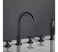 5-Hole Bathtub Faucet Set, Modern Black Deck Mount Mixer, Multifunctional 5-Way Water Outlet, Stylish Bathroom Faucet for Elegant Bathtubs, Perfect for Contemporary Spaces